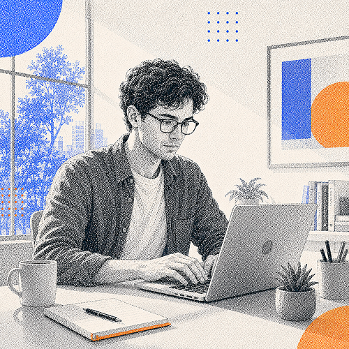 AI team member working on a laptop